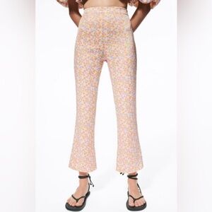 Zara High Waisted Floral Print Satin Pants - Size: S